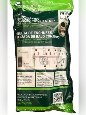 NEW GREENLITE 1440 JOULE SURGE PROTECTOR ENERGY SAVING SMART POWER STRIP 7 PLUG